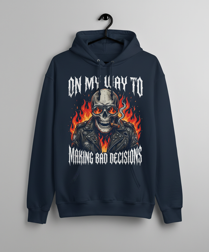 On My Way To Making Bad Decisions Biker Skull Hoodie - Navy