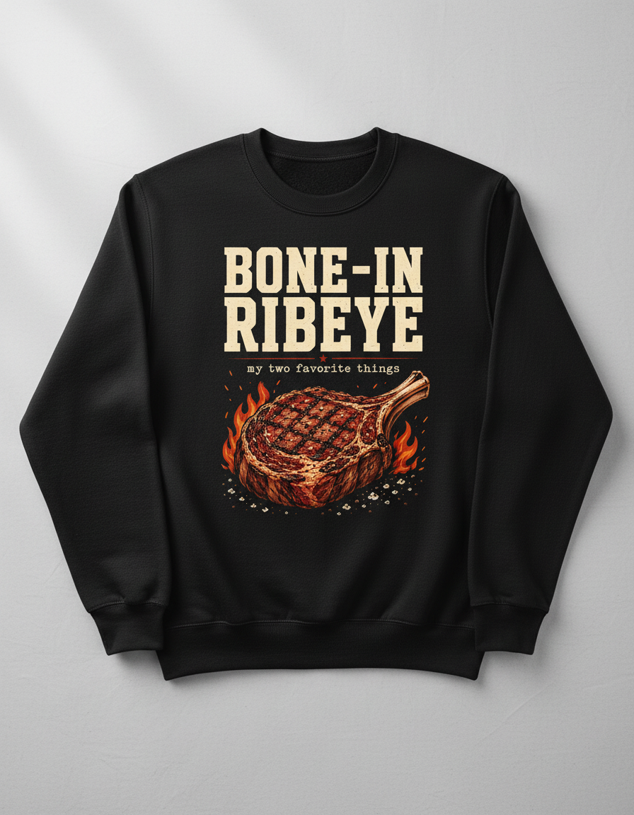 Bone-In Ribeye Steak Illustration Sweatshirt - Black