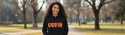 Stupid Cupid anti-Valentine's Day Hoodie Black lifestyle mockup