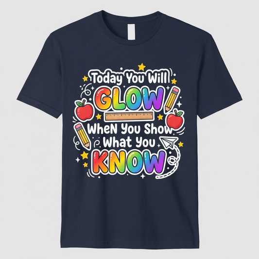 Today You Will Glow Motivational School Quote T-Shirt - Navy