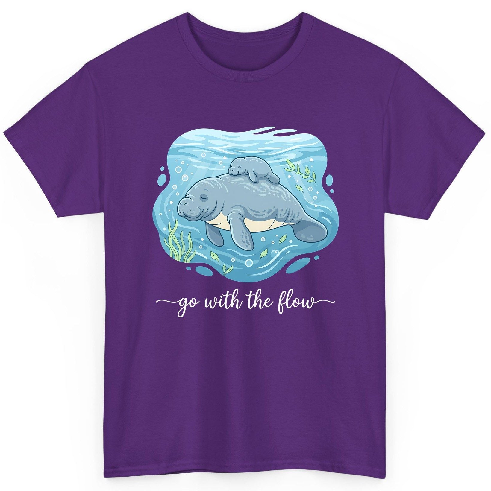 Go with the Flow Manatee T-Shirt - product mockup - Purple