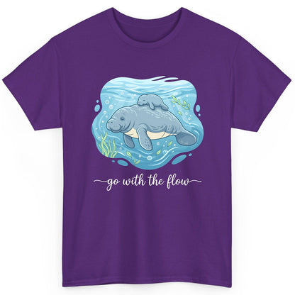 Go with the Flow Manatee T-Shirt - product mockup - Purple