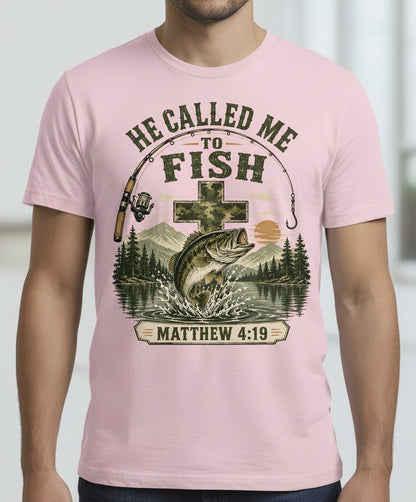 HE CALLED ME TO FISH Matthew 4 19 Christian Fishing T-Shirt - product mockup - Light Pink