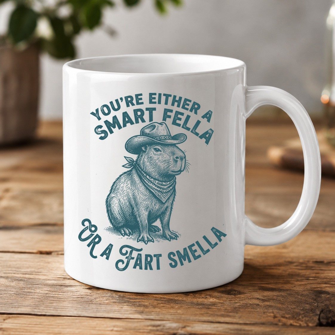 You're Either a Smart Fella or a Fart Smella capybara White Mug White product mockup