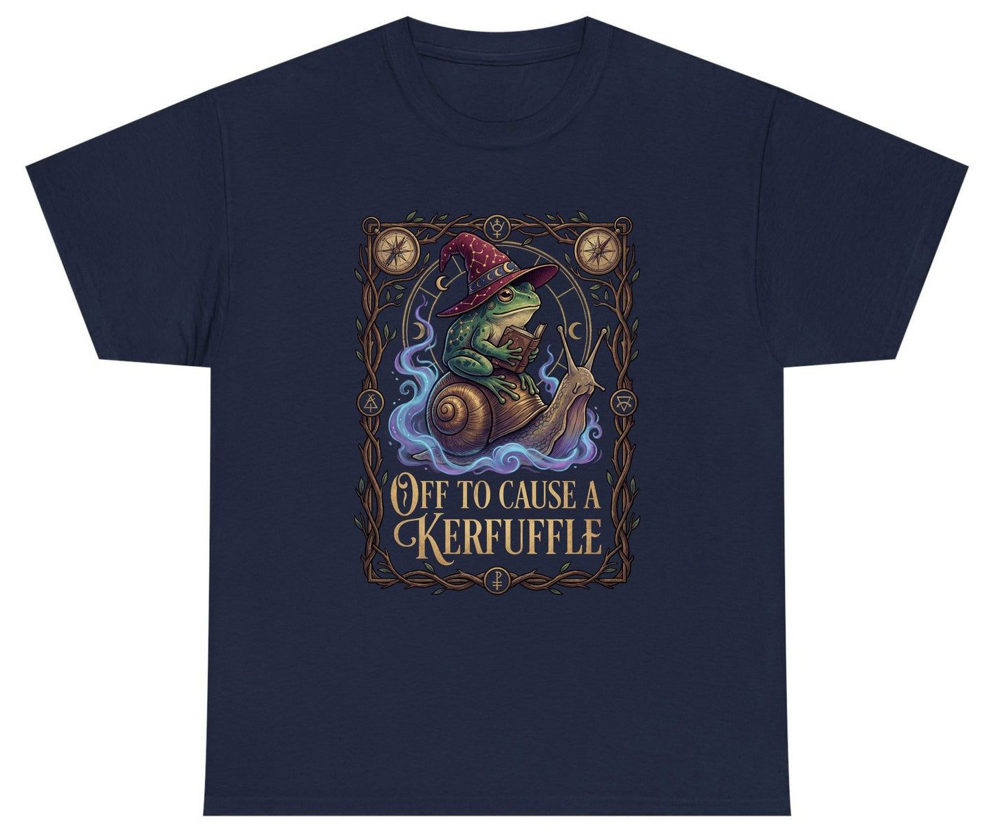 Off to Cause a Kerfuffle frog wizard Youth T-Shirt Navy product mockup