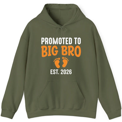 Promoted TO BIG BRO EST 2026 Pregnancy Announcement Hoodie - product mockup - Military Green