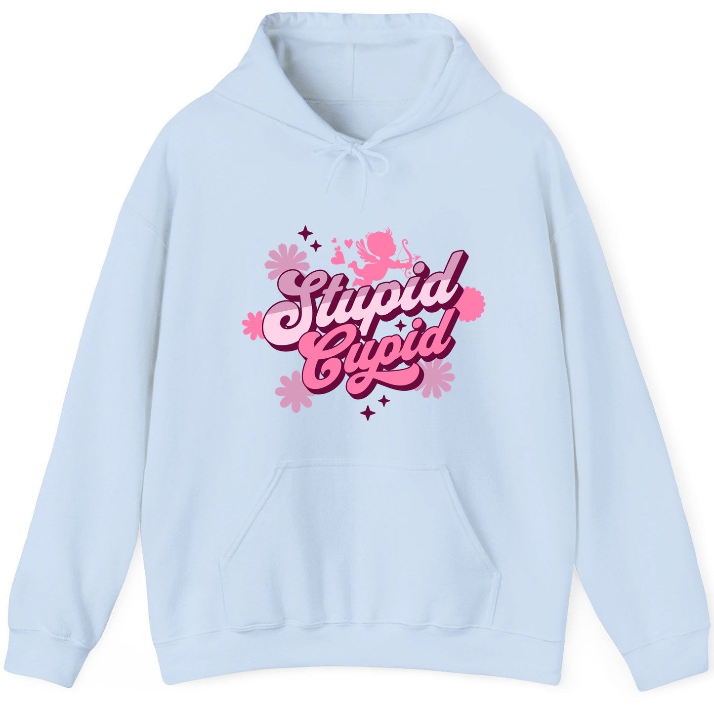 Stupid Cupid anti-Valentine's Day Hoodie Light Blue product mockup