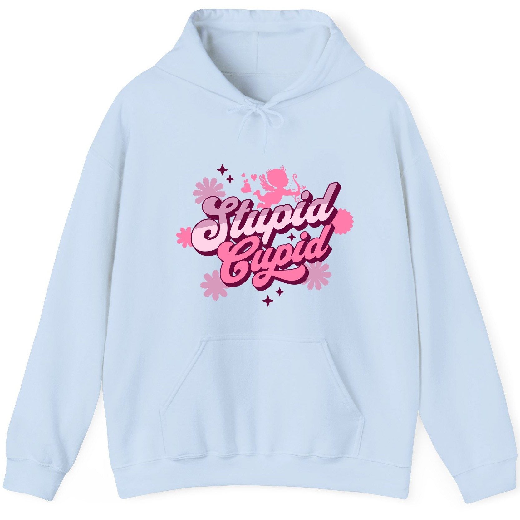 Stupid Cupid anti-Valentine's Day Hoodie Light Blue product mockup