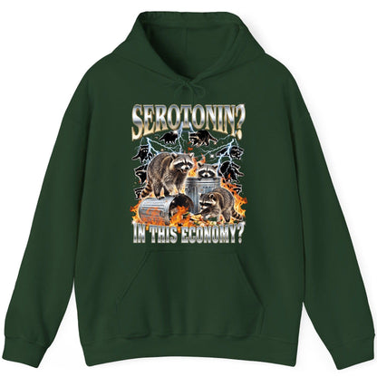 Serotonin in This Economy? raccoons Hoodie Forest Green product mockup
