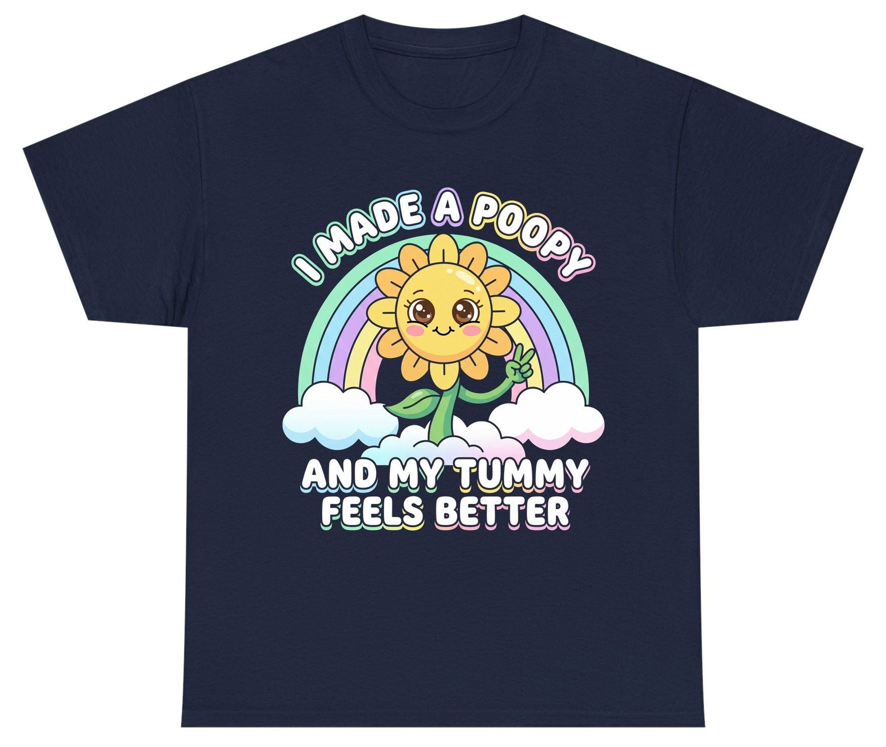 I Made a Poopy and My Tummy Feels Better kawaii sunflower Youth T-Shirt Navy product mockup