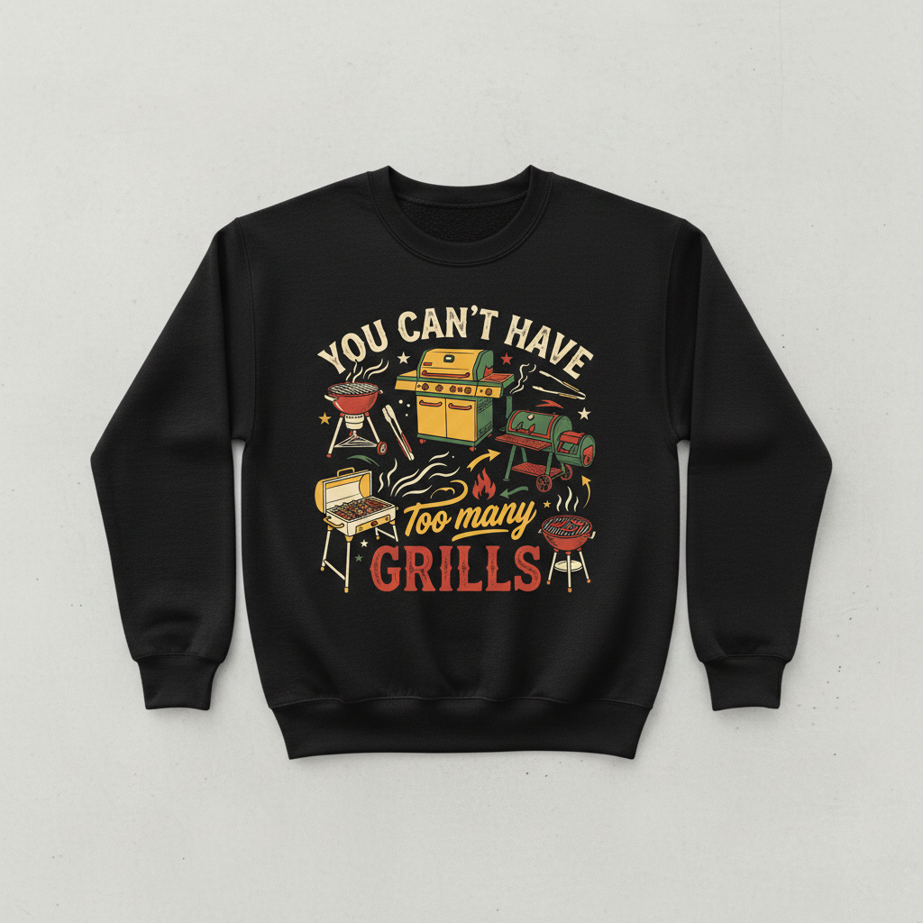 You Can't Have Too Many Grills BBQ Design Sweatshirt - Black