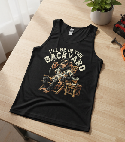 I'll Be In The Backyard Relaxing Chimp with Cigar Tank Top - Black