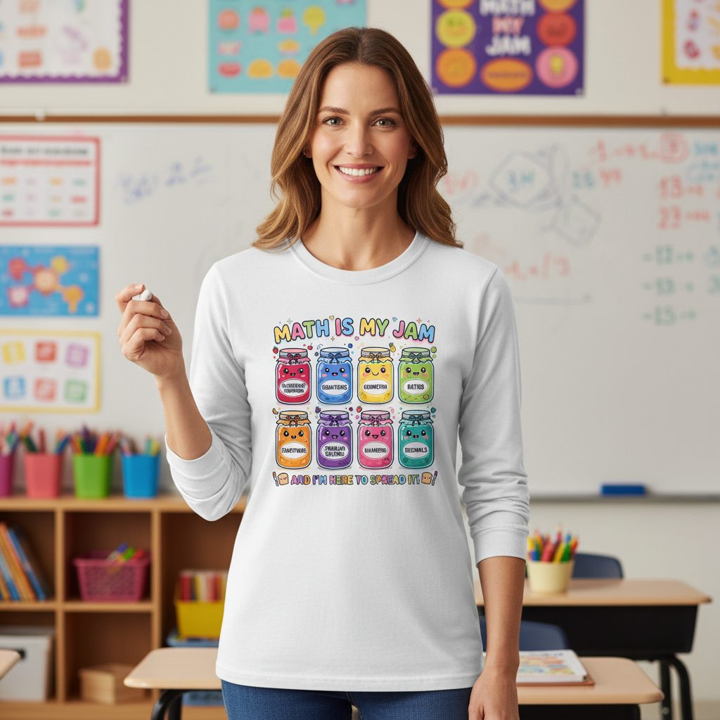 Math Is My Jam and I'm Here to Spread It! math teacher Long Sleeve Tee White lifestyle mockup