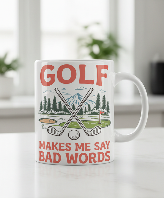 Funny Golf Makes Me Say Bad Words Vintage Design White Mug - White