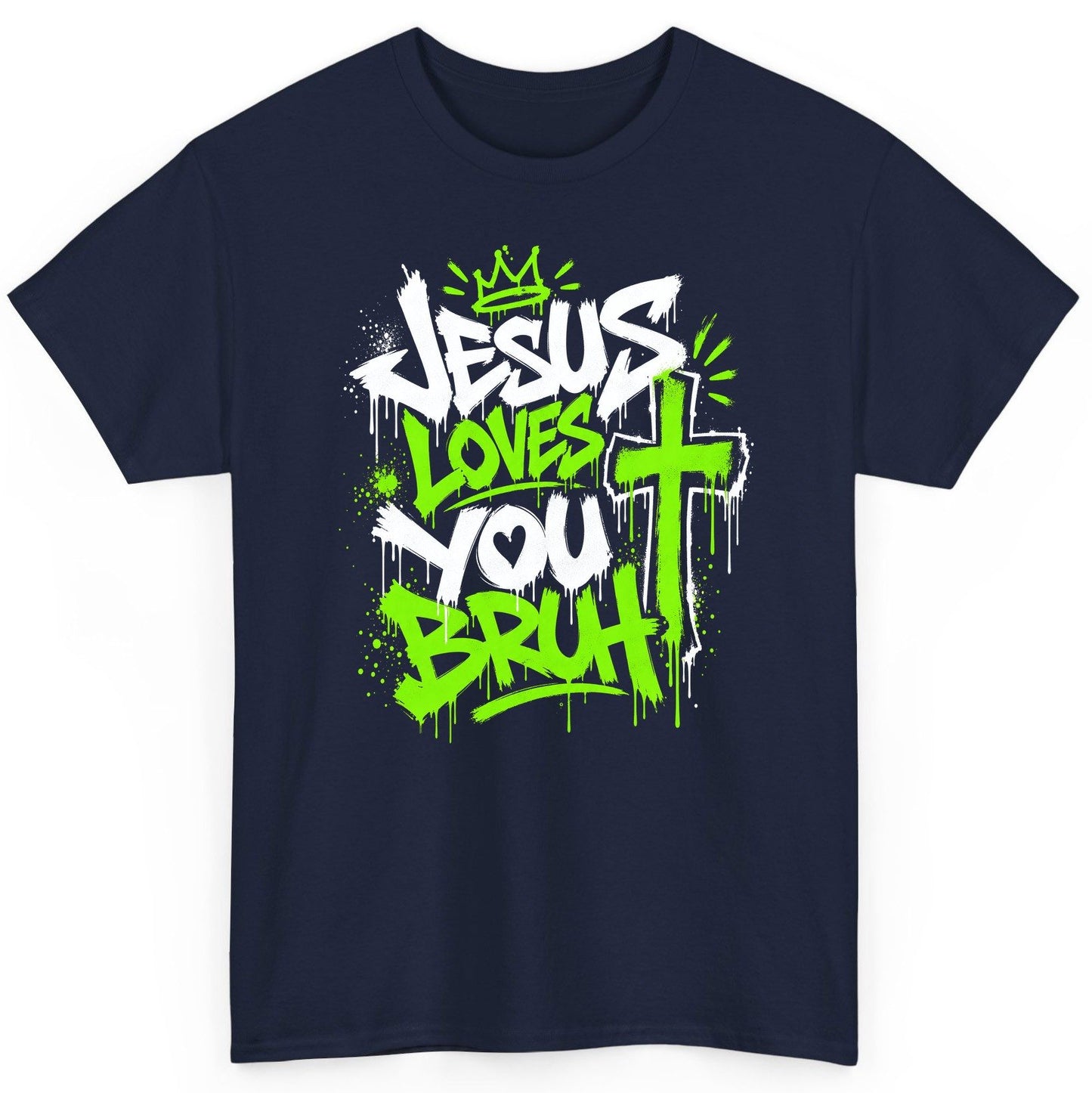 Jesus Loves You Bruh Christian T-Shirt - product mockup - Navy
