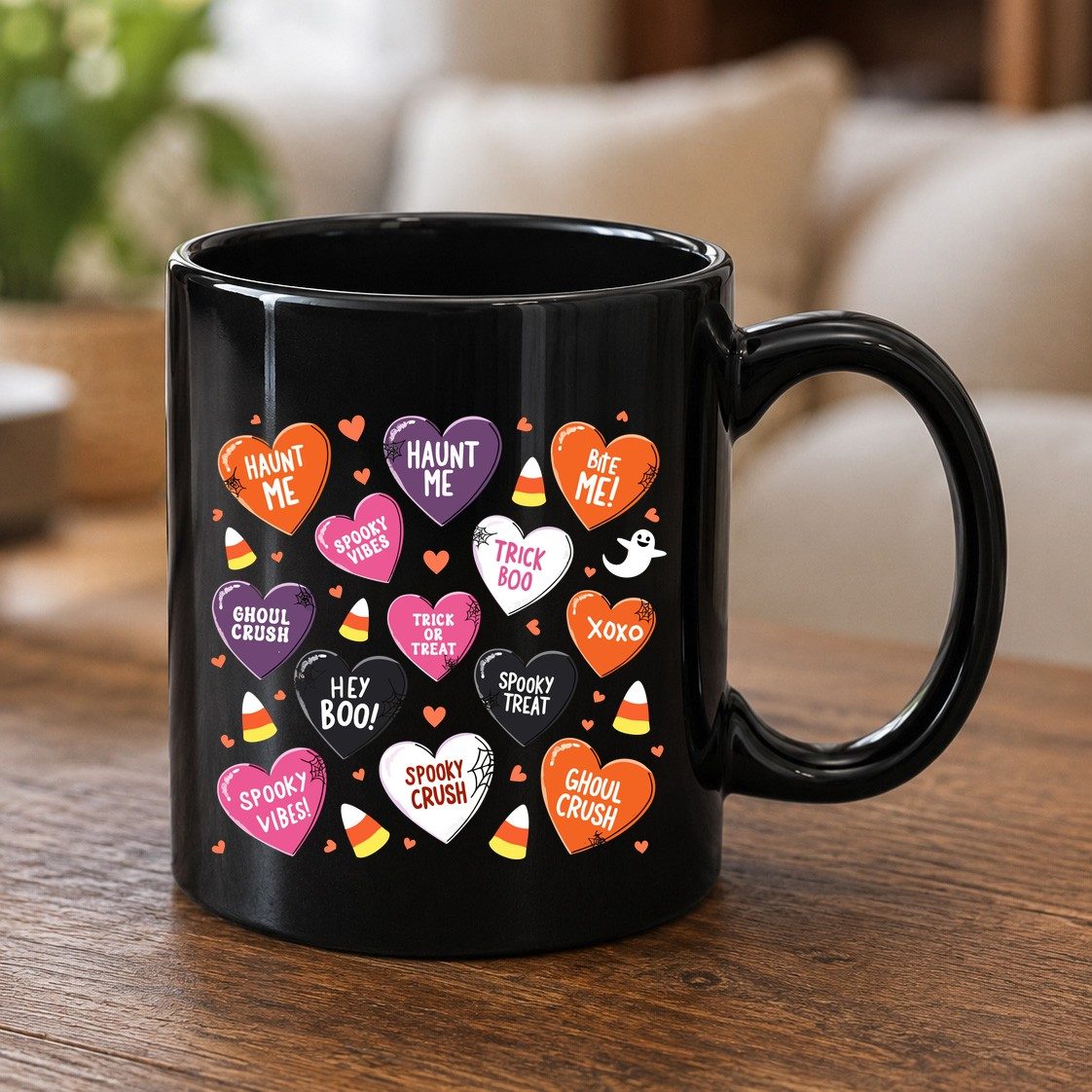 Spooky Halloween Conversation Hearts Halloween conversation hearts Black Mug Black product mockup