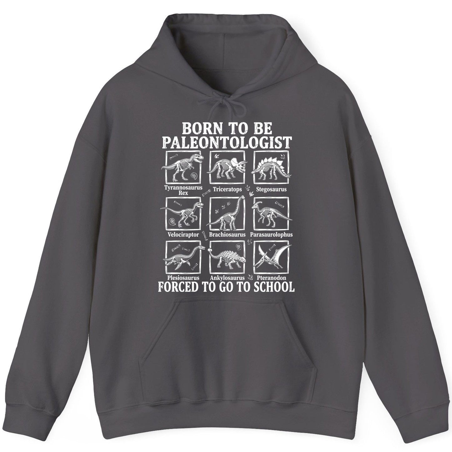 Born to Be Paleontologist Forced to Go to School dinosaurs Hoodie Charcoal product mockup