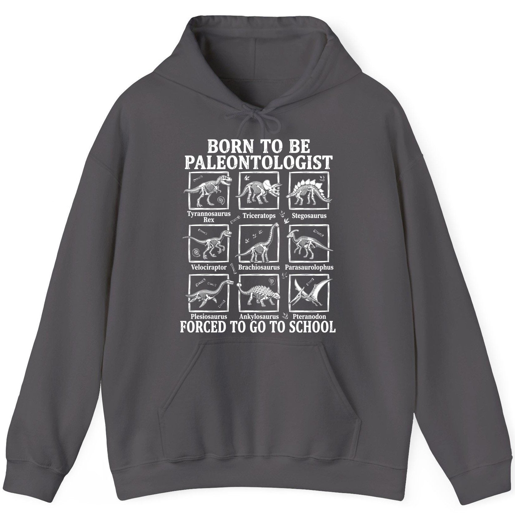 Born to Be Paleontologist Forced to Go to School dinosaurs Hoodie Charcoal product mockup