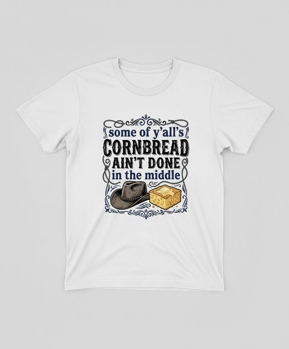 Cornbread Ain't Done In The Middle Funny Southern Quote T-Shirt - White