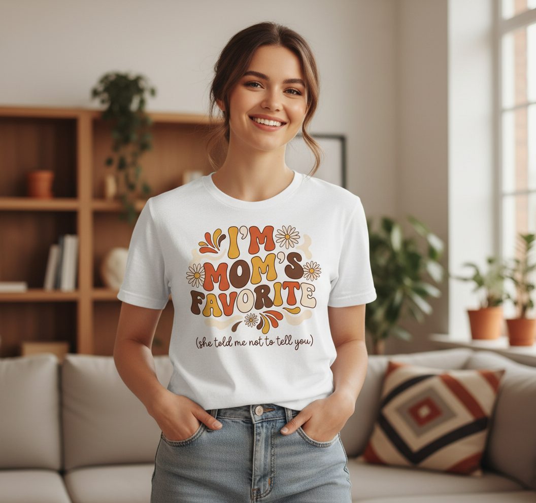 I'm Mom's Favorite (She Told Me Not to Tell You) favorite child T-Shirt White lifestyle mockup