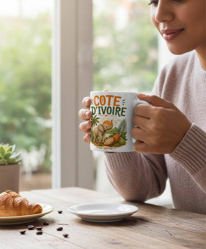 Cote D'Ivoire Elephant Travel Art White Mug - lifestyle model mockup - White