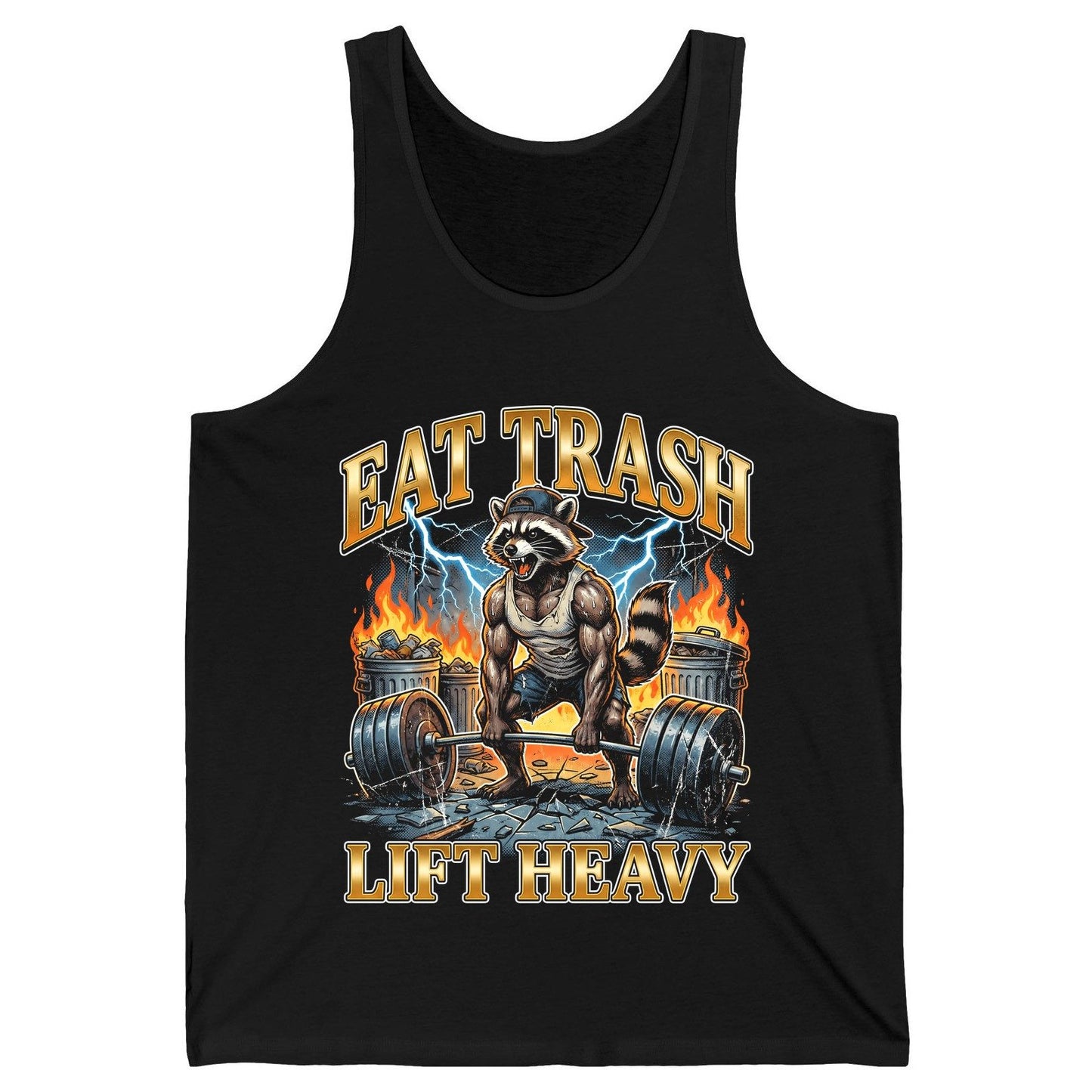 Eat Trash Lift Heavy raccoon Tank Top Black product mockup