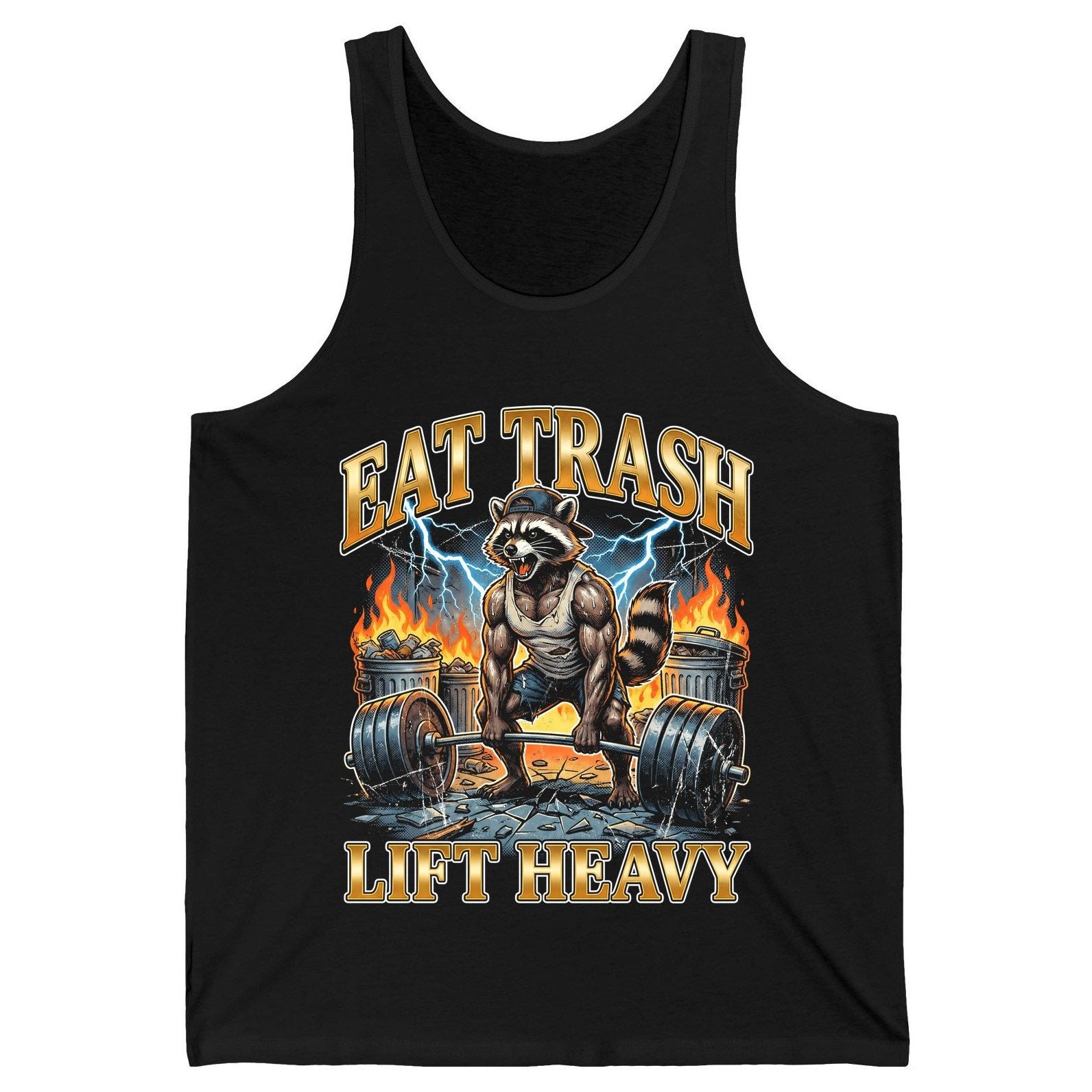 Eat Trash Lift Heavy raccoon Tank Top Black product mockup