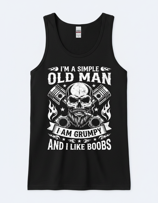 Grumpy Old Man Biker Skull and Pistons Funny Quote Tank Top - Black