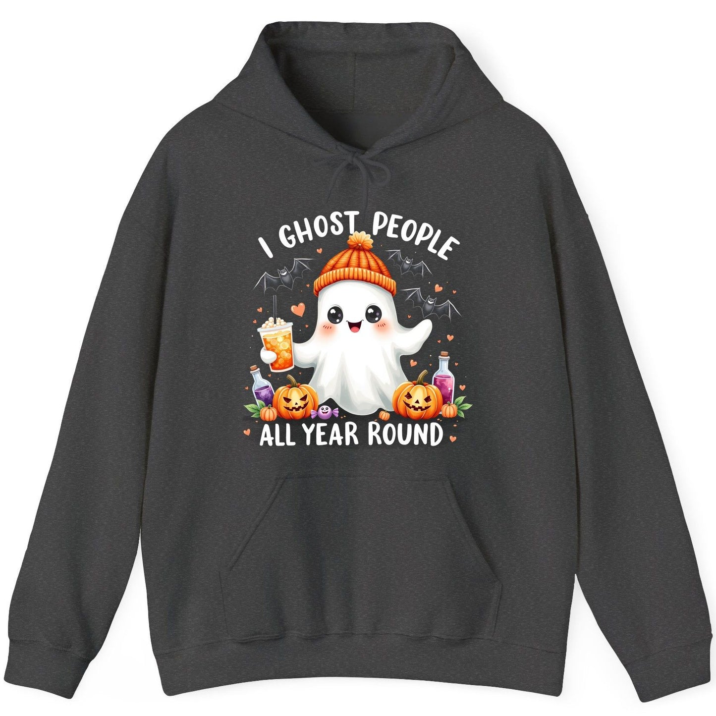 I Ghost People All Year Round cute ghost Hoodie Dark Heather product mockup