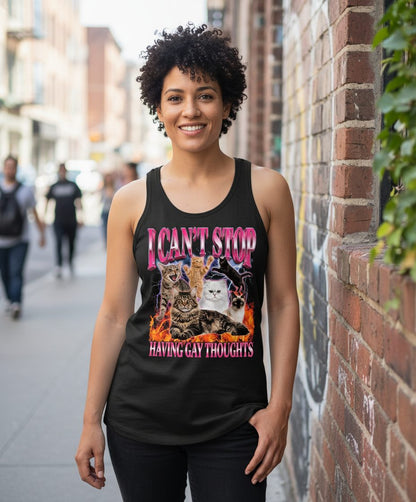 I Can't Stop Having Gay Thoughts cats Tank Top Black lifestyle mockup