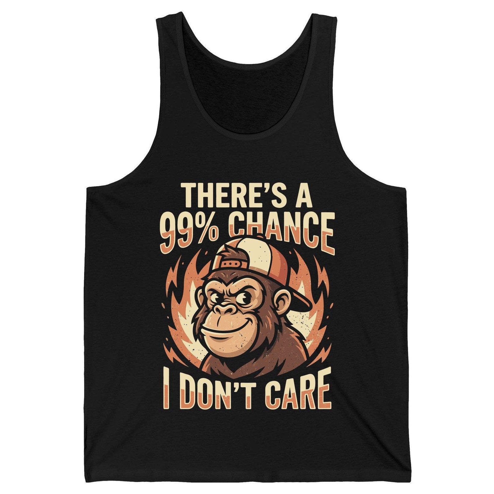 There's a 99% Chance I Don't Care monkey Tank Top Black product mockup