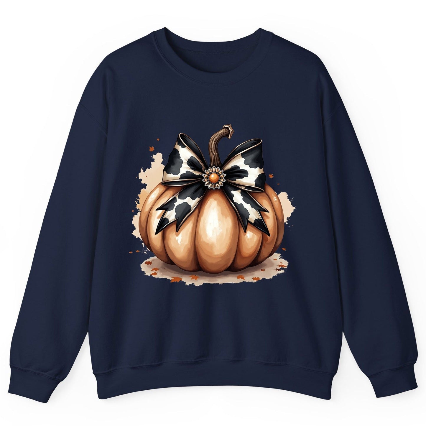 Cow Print Bow Pumpkin pumpkin Sweatshirt Navy product mockup