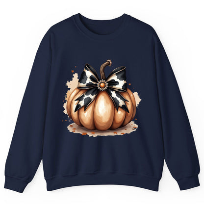 Cow Print Bow Pumpkin pumpkin Sweatshirt Navy product mockup