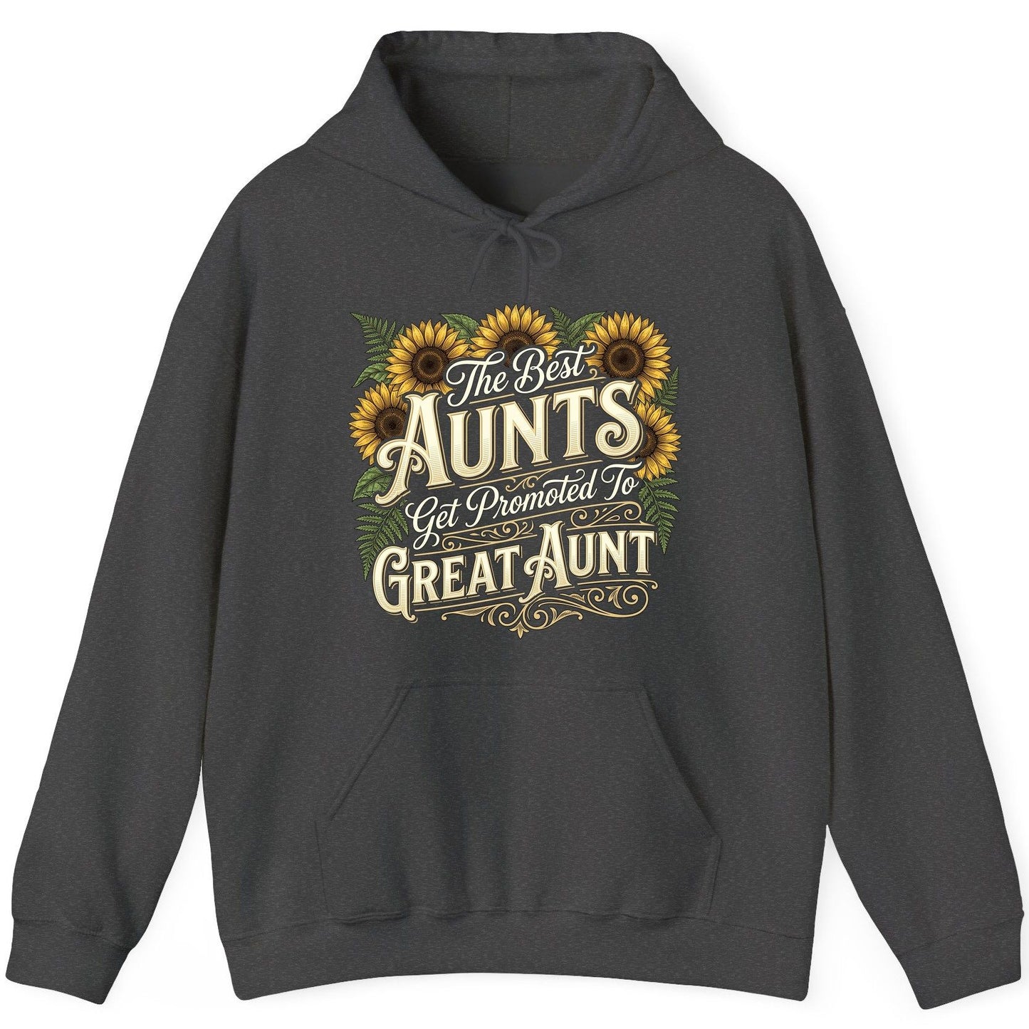 The Best AUNTS Get Promoted to GREAT AUNT Retro Hoodie - product mockup - Dark Heather