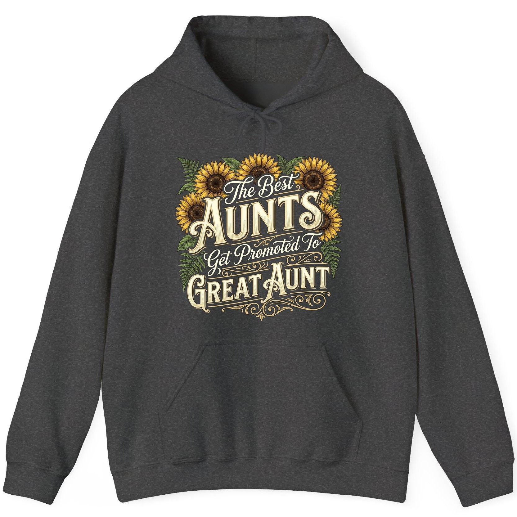 The Best AUNTS Get Promoted to GREAT AUNT Retro Hoodie - product mockup - Dark Heather