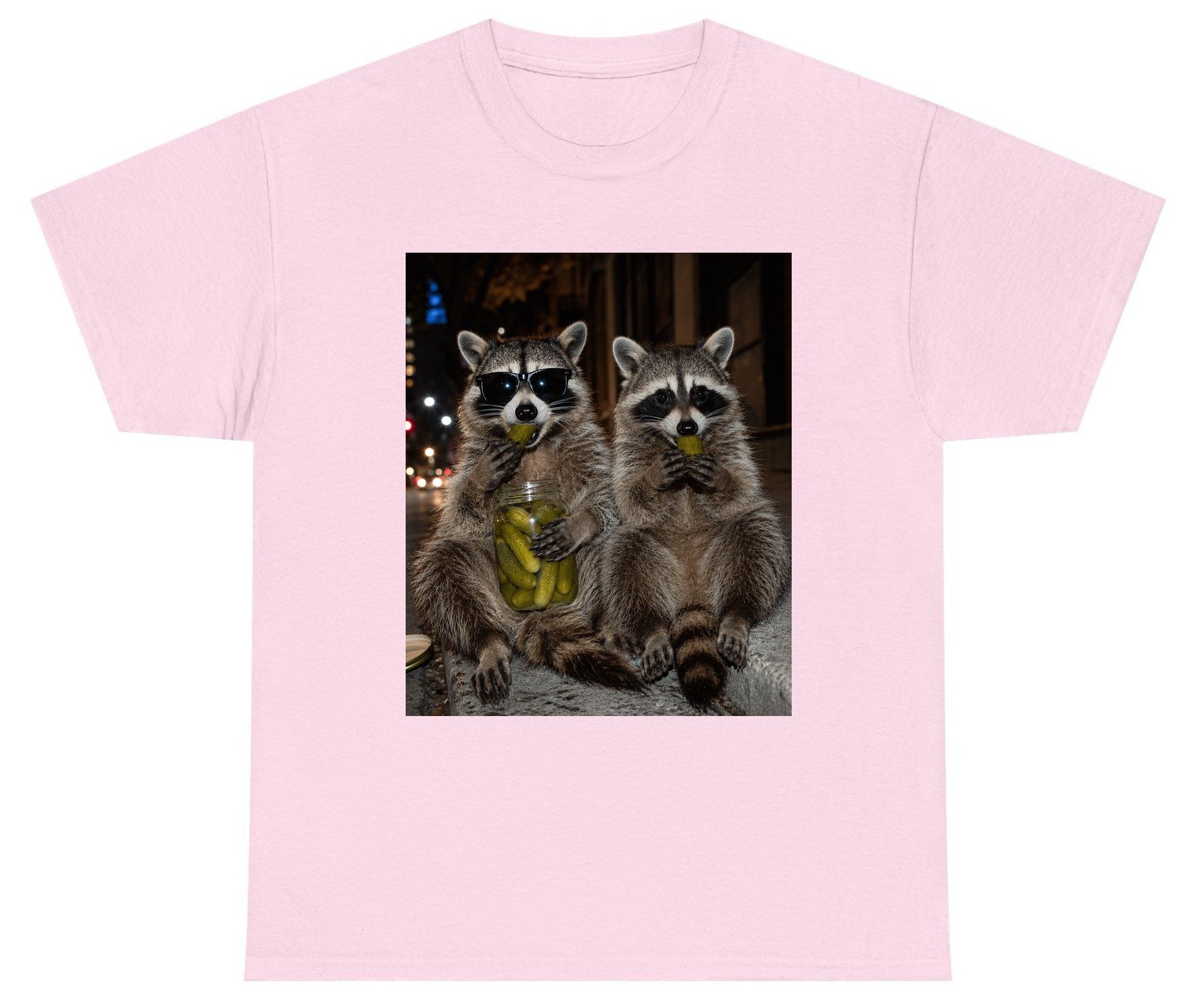 Raccoons Eating Pickles Funny Animal Lovers Youth T-Shirt - product mockup - Light Pink