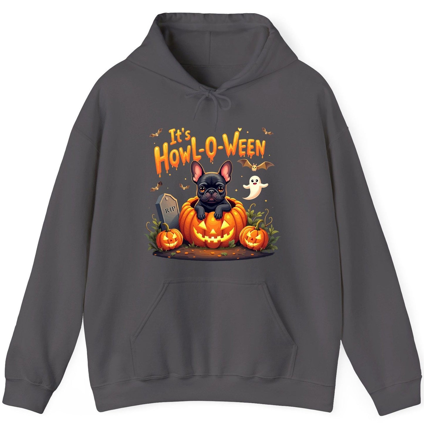 It's Howl-O-Ween french bulldog Hoodie Charcoal product mockup