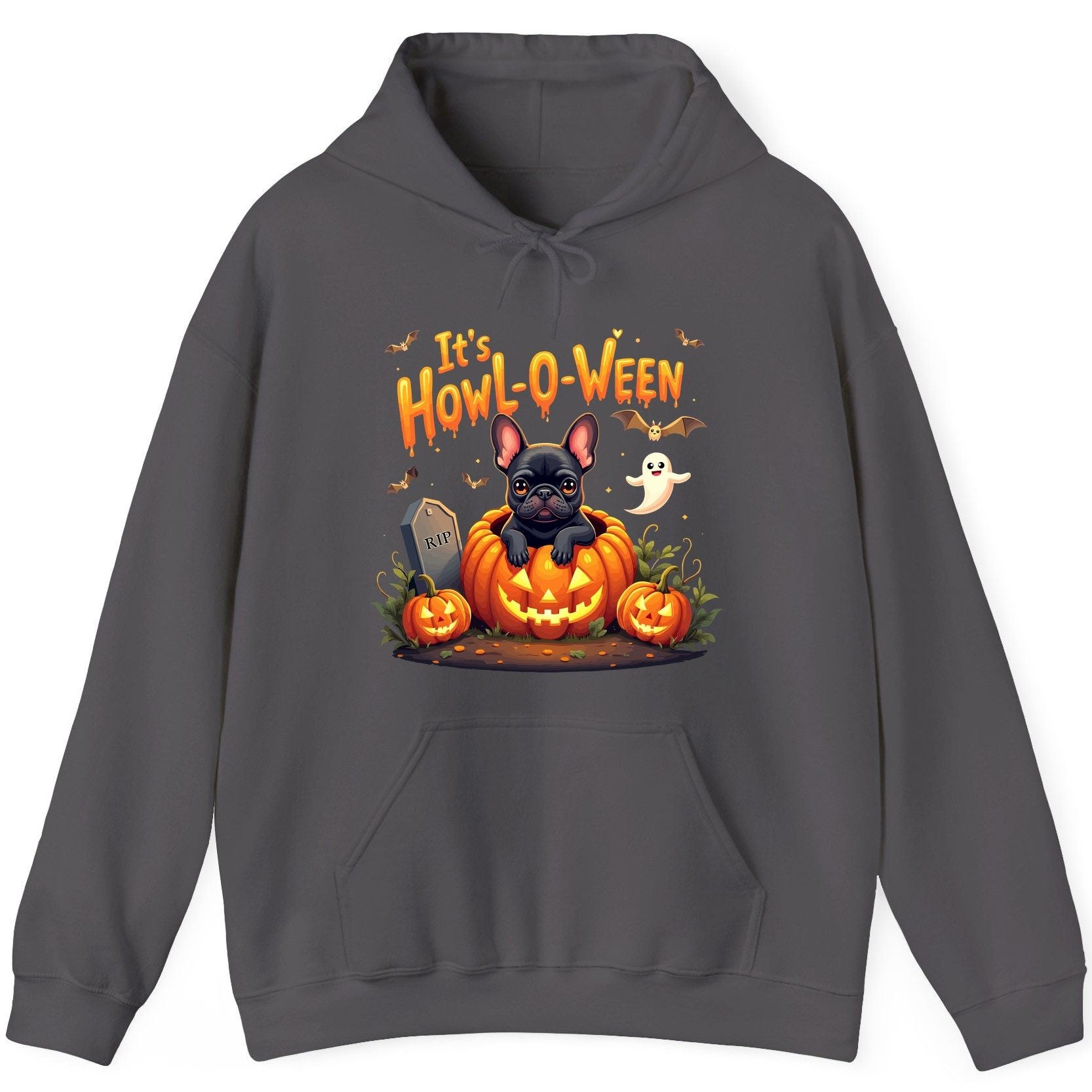 It's Howl-O-Ween french bulldog Hoodie Charcoal product mockup