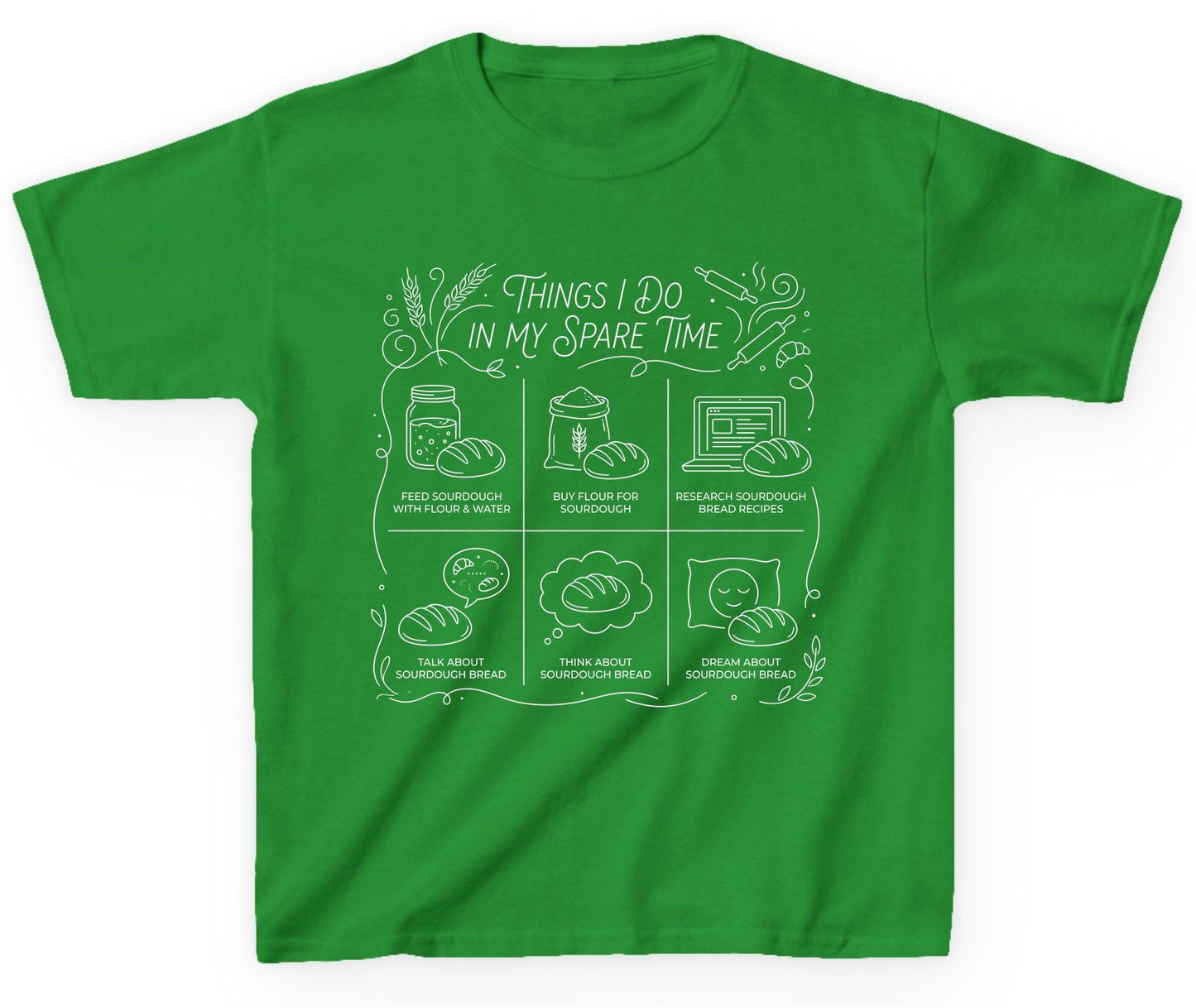Things I Do in My Spare Time sourdough baking Youth T-Shirt Irish Green product mockup