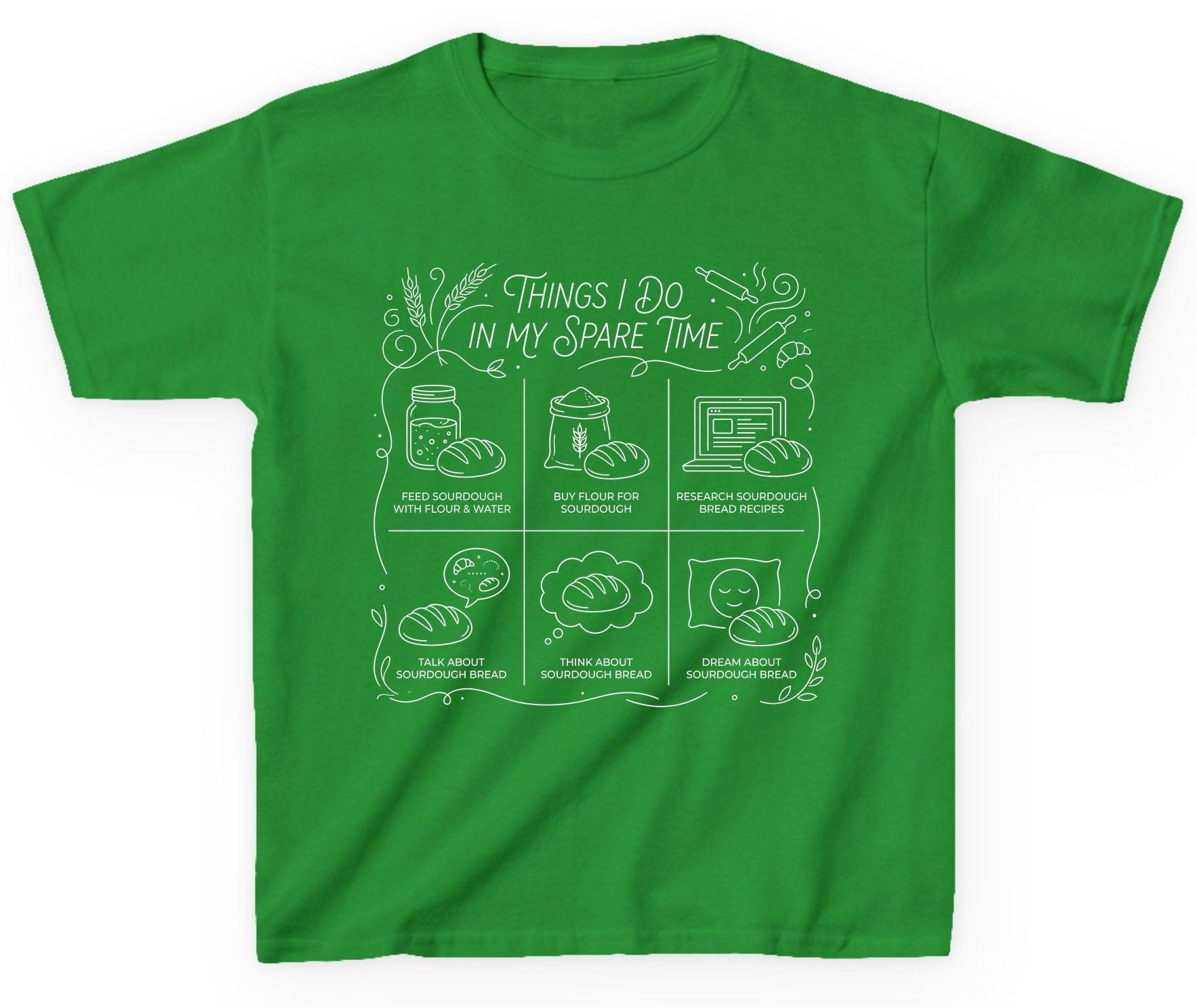 Things I Do in My Spare Time sourdough baking Youth T-Shirt Irish Green product mockup