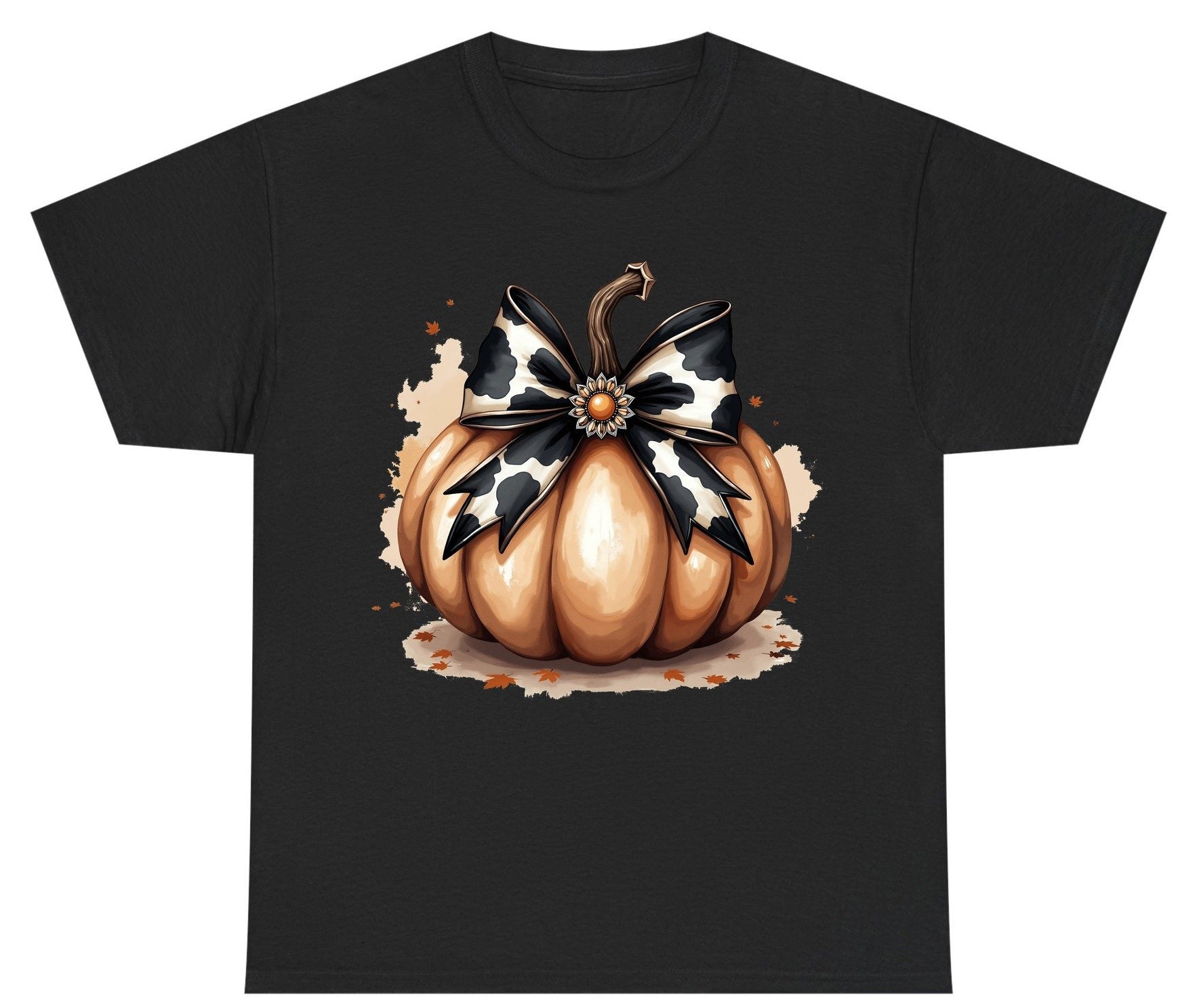 Cow Print Bow Pumpkin pumpkin Youth T-Shirt Black product mockup