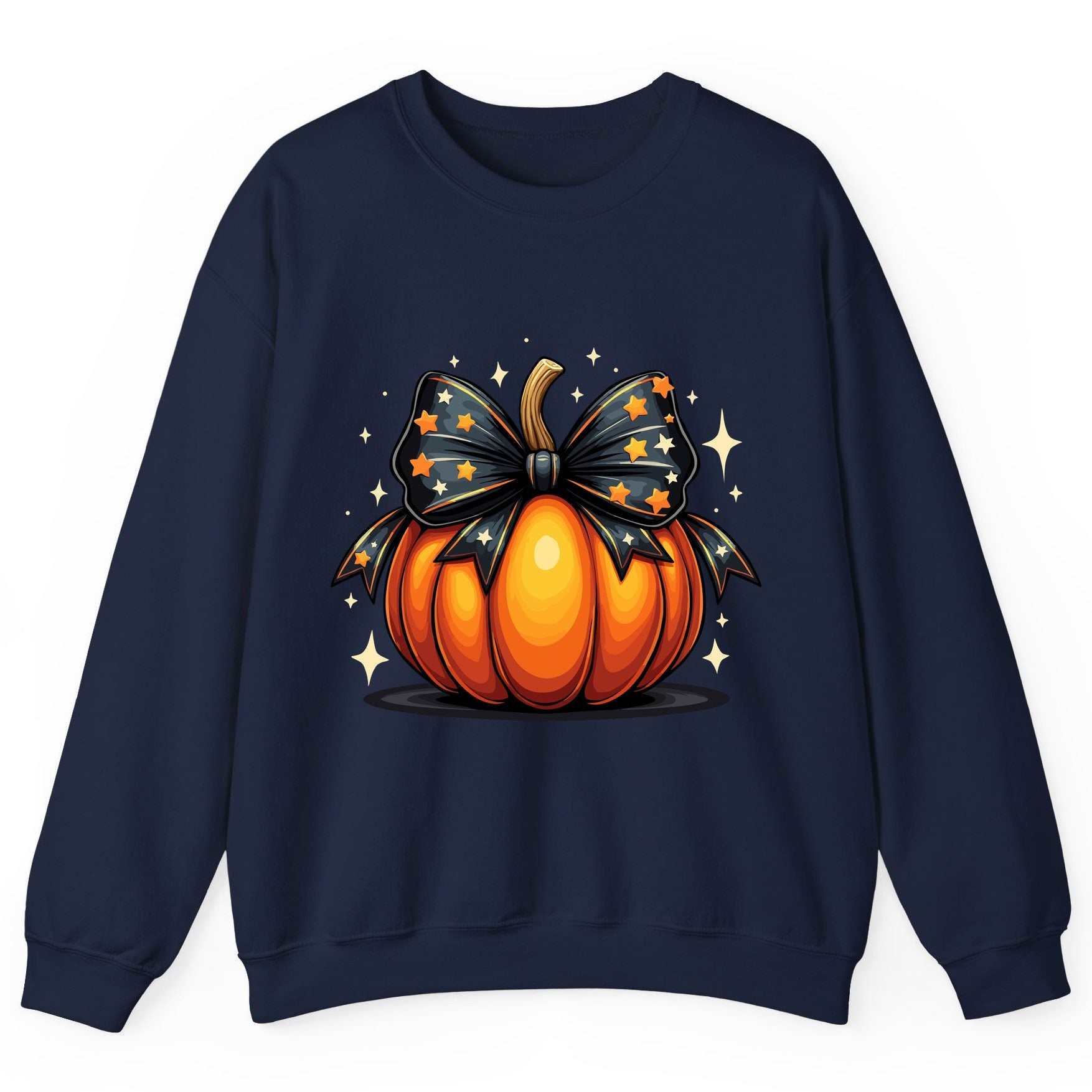 Starry Bow Pumpkin Halloween pumpkin Sweatshirt Navy product mockup