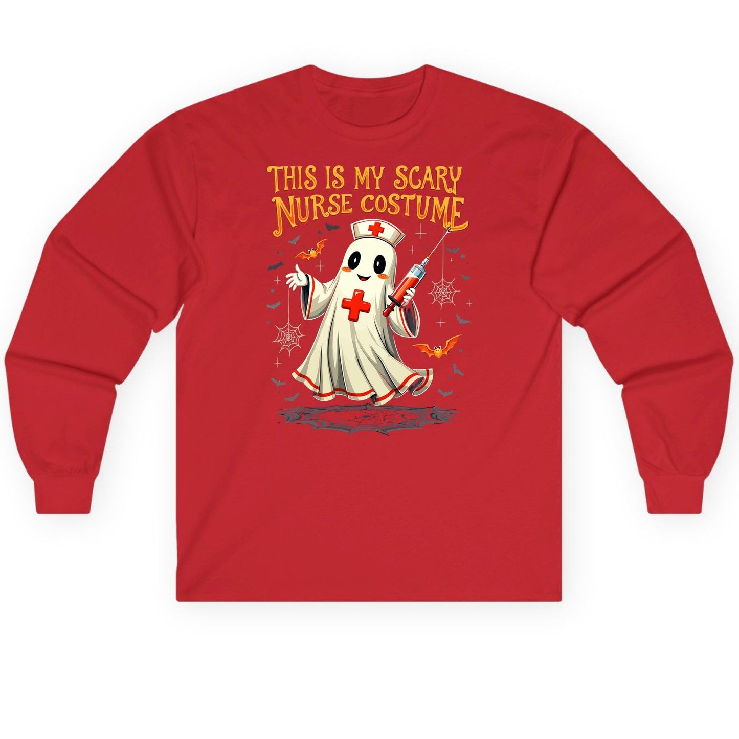 This Is My Scary Nurse Costume Halloween ghost nurse Long Sleeve Tee Red product mockup