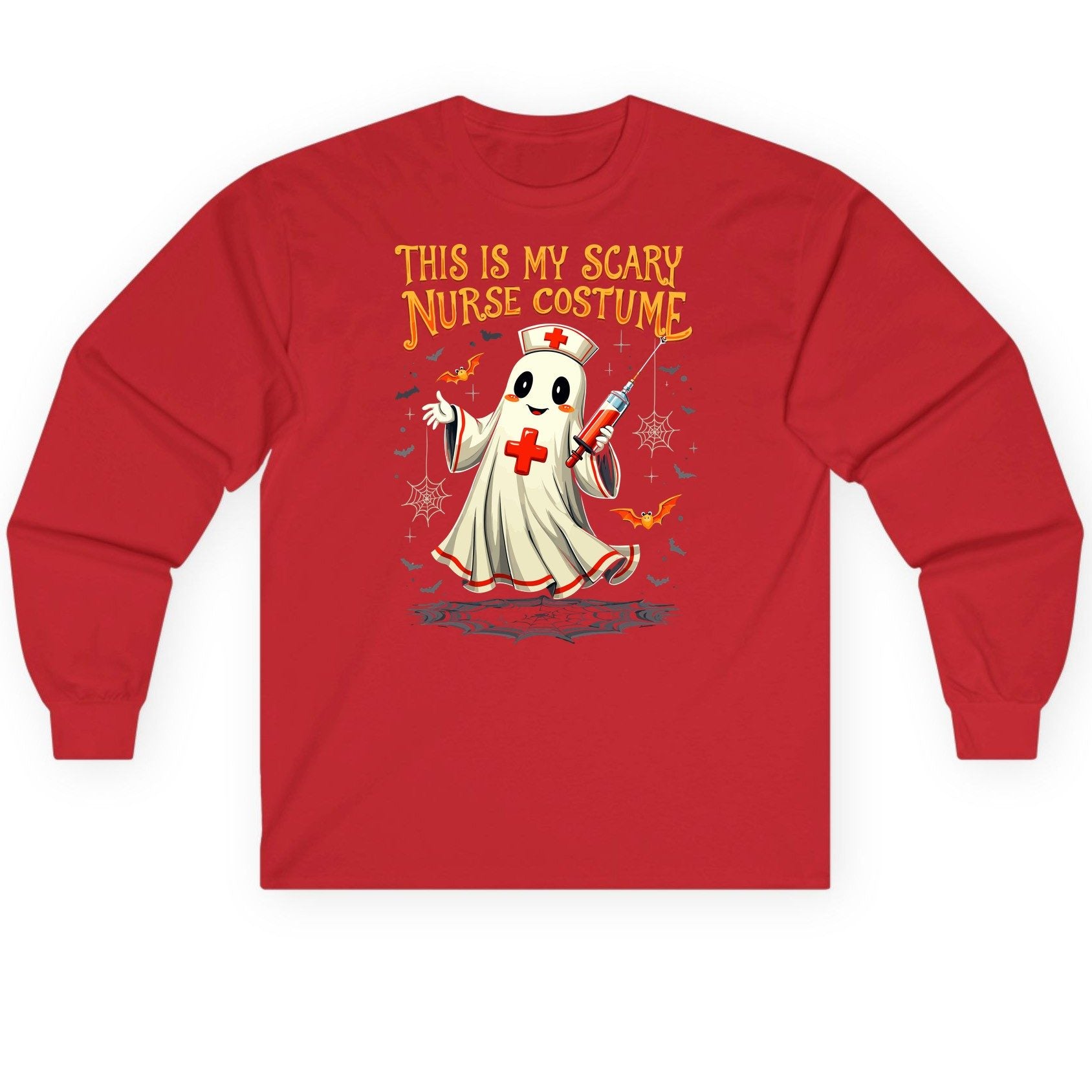 This Is My Scary Nurse Costume Halloween ghost nurse Long Sleeve Tee Red product mockup