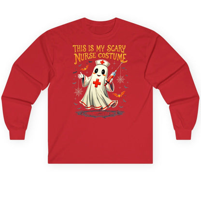 This Is My Scary Nurse Costume Halloween ghost nurse Long Sleeve Tee Red product mockup