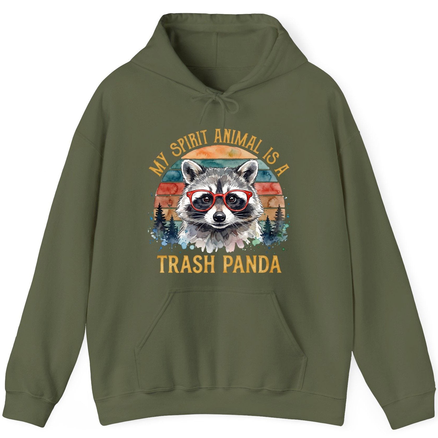 My Spirit Animal Is a Trash Panda raccoon Hoodie Military Green product mockup