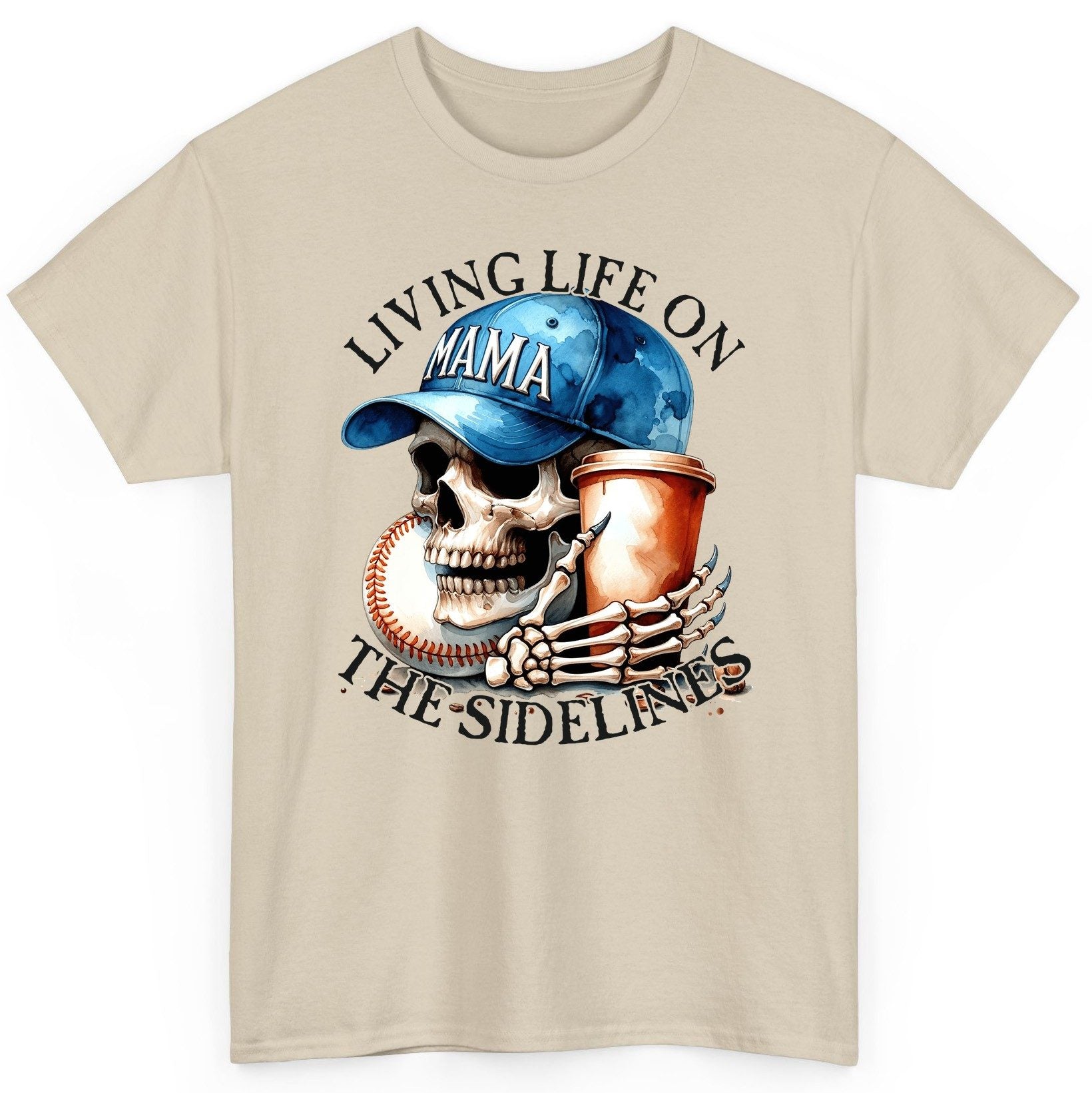 Living Life on the Sidelines Mama baseball mom T-Shirt Sand product mockup