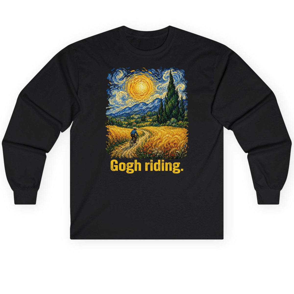 Gogh Riding art parody Long Sleeve Tee Black product mockup