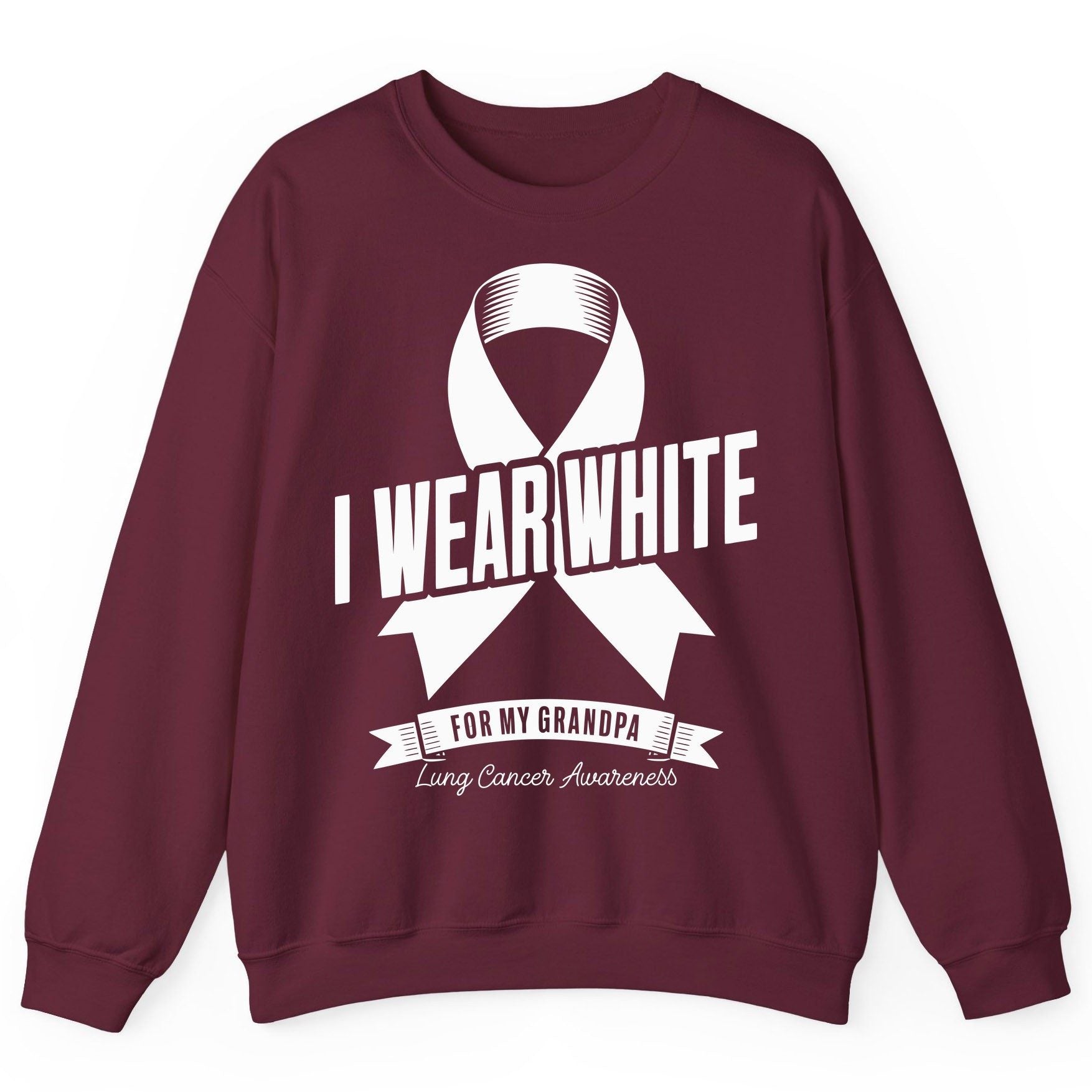 I Wear White for My Grandpa lung cancer awareness Sweatshirt Maroon product mockup