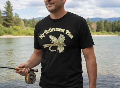 My Retirement Plan fly fishing T-Shirt Black lifestyle mockup